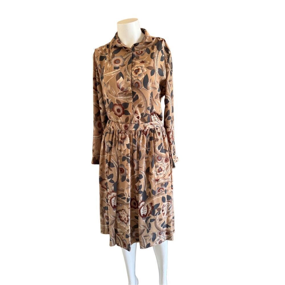 Campus Casuals of California women’s vintage 70s set pull on skirt tan floral lo